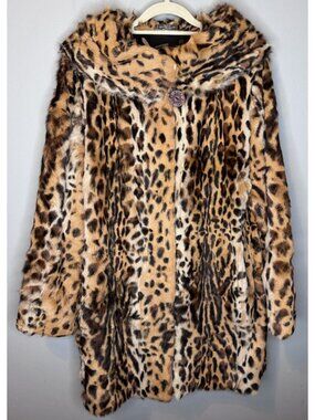 Zuki Leopard Print Fur Coat Jacket Women’s Size 10 Northern Lights Mob Wife